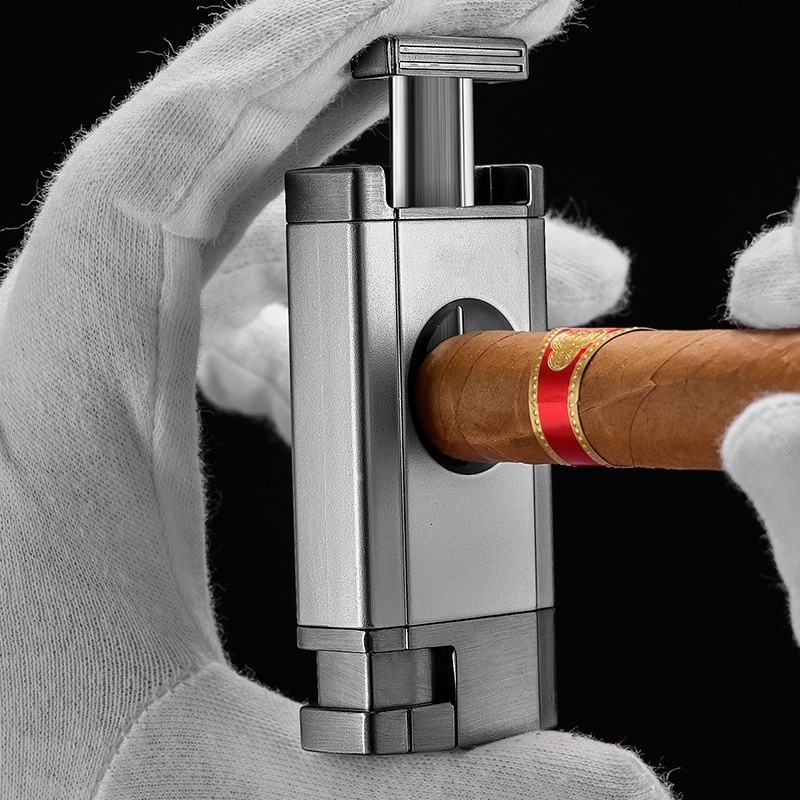 Multi-purpose cigar tool Refillable 2 Flame Cigar Lighter holder special lighter windproof cigar V cutter