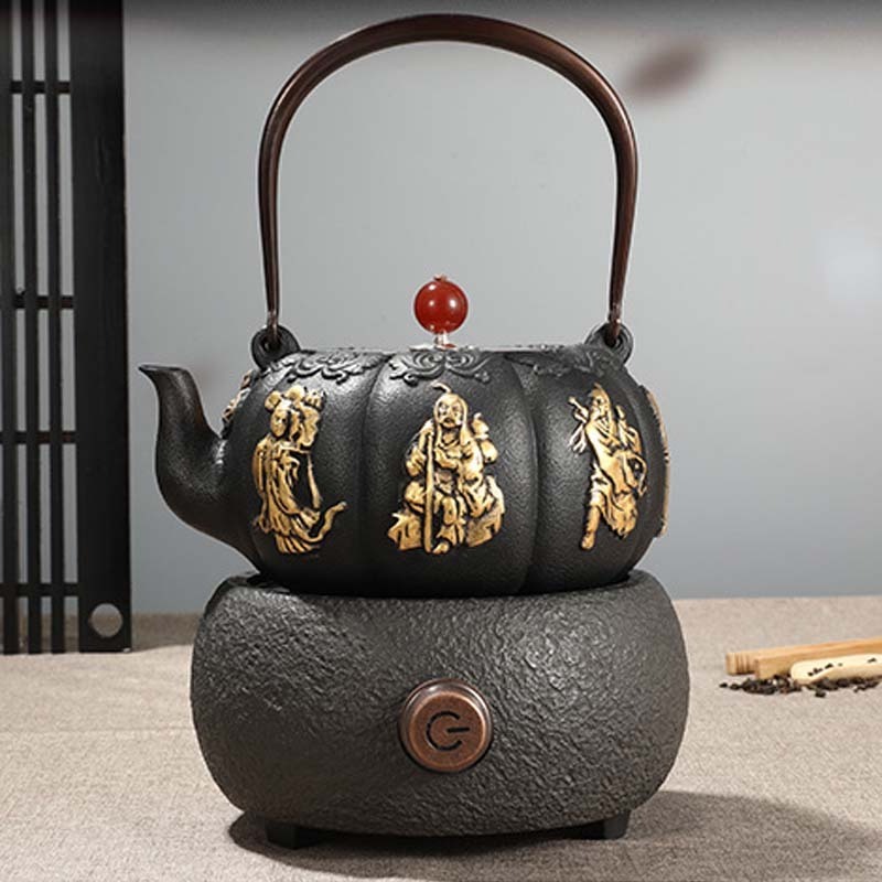 Chinese Antique 600 Ml Metal Personalized Flat Bottom Cast Iron Tea Kettle With Infuser