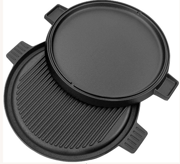 Camping Cookware Cast Iron Round Bbq Roasting Griddles Double Sided Grill Pan