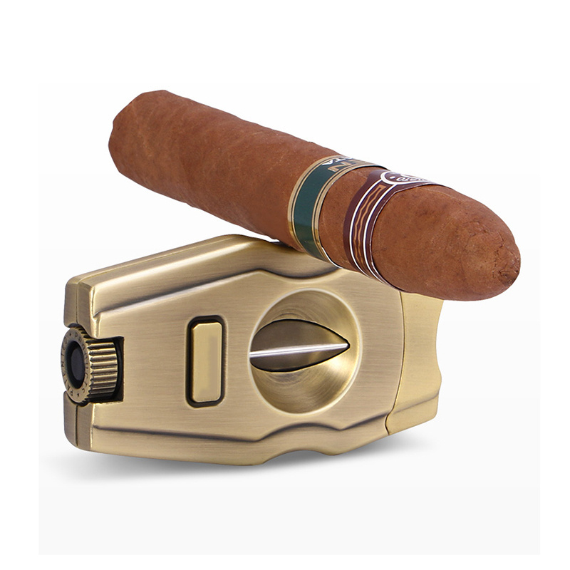 Luxury Gold V Cigar Cutter Bottom With Punch Custom Logo On The Surface Cigar Cutter Knife