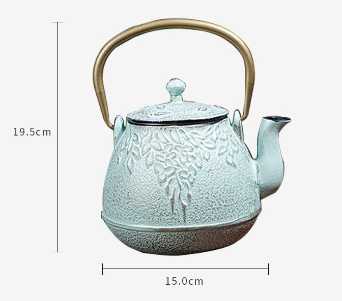 Manufacturer Wholesale Blue Cast Iron Tea Pot Portable 900ml KettleTraditional Teapot for gift