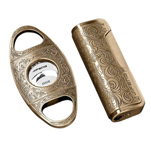 OEM Cigar Tool Set  Multifunctional Lighter with Top Stand Cigar Cutter Scissors Retro Smoking Accessories