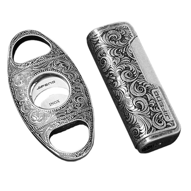 OEM Cigar Tool Set  Multifunctional Lighter with Top Stand Cigar Cutter Scissors Retro Smoking Accessories