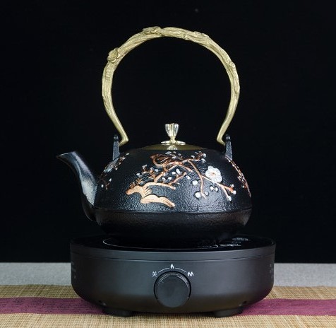 Traditional Black Cast Iron Tea Pot 0.9L and 1.2L Kettle Enamel Portable Teapot for gift