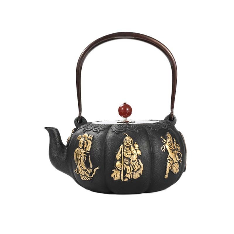 Chinese Antique 600 Ml Metal Personalized Flat Bottom Cast Iron Tea Kettle With Infuser