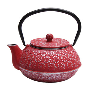 Casting Logo blue red black  iron teapot China water tea pot  kettle with infuser