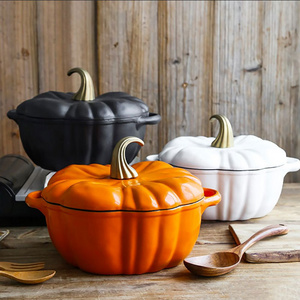 White Black Orange Cast Iron Nonstick Pumpkin Cook Pot