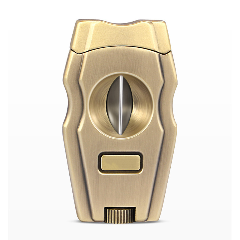 Luxury Gold V Cigar Cutter Bottom With Punch Custom Logo On The Surface Cigar Cutter Knife