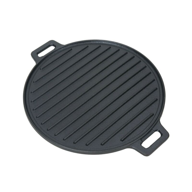 Camping Cookware Cast Iron Round Bbq Roasting Griddles Double Sided Grill Pan