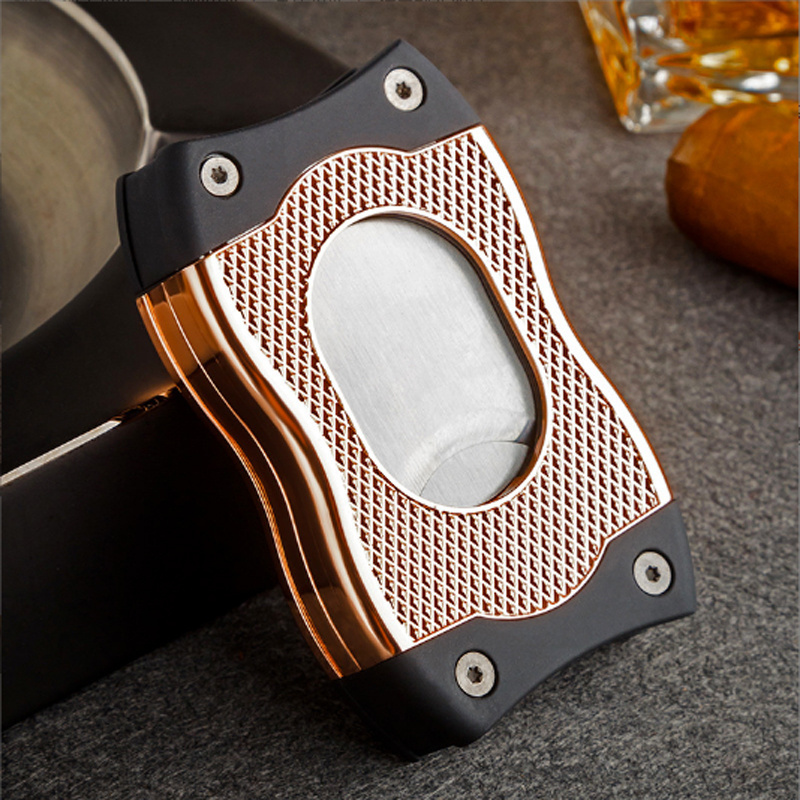 Large Ring Zinc Alloy  Guillotine Foldable Logo Stainless Steel Double Blade Metallic Cigar Cutter Punch