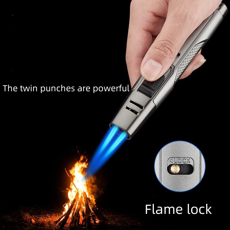 Premium Windproof Simple Table Fancy Refillable Luxury 2 Flame Torch Portable Cigar Lighter With Punch