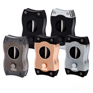 Large Ring Zinc Alloy  Guillotine Foldable Logo Stainless Steel Double Blade Metallic Cigar Cutter Punch