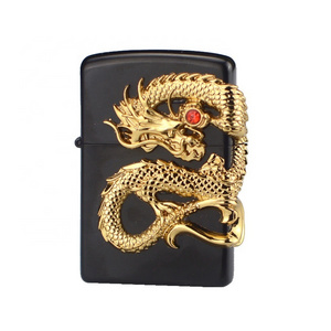 Premium Metal Windproof  Direct Injection Dragon pattern Gift Straight Refillable Torch Cigar Lighter With Punch