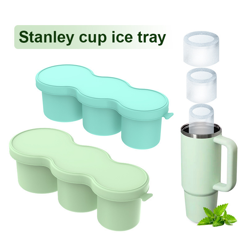 Custom Logo Round Juice Silicone Ice Cube Mold Tray Maker With Lid For Extra Large 12Lb Stanley Cups