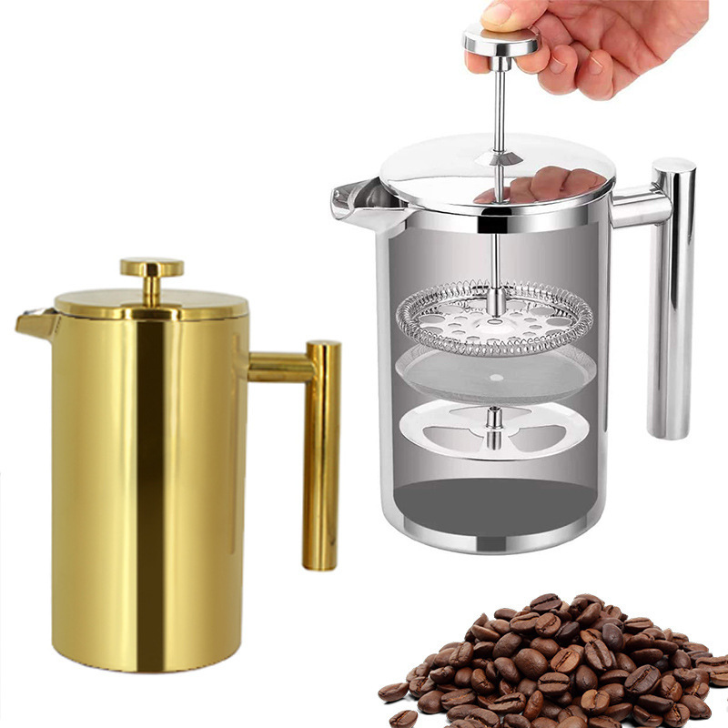 Top Seller Travel Mug Small Stainless Steel Portable French Press For Coffee Maker 300Ml Metal