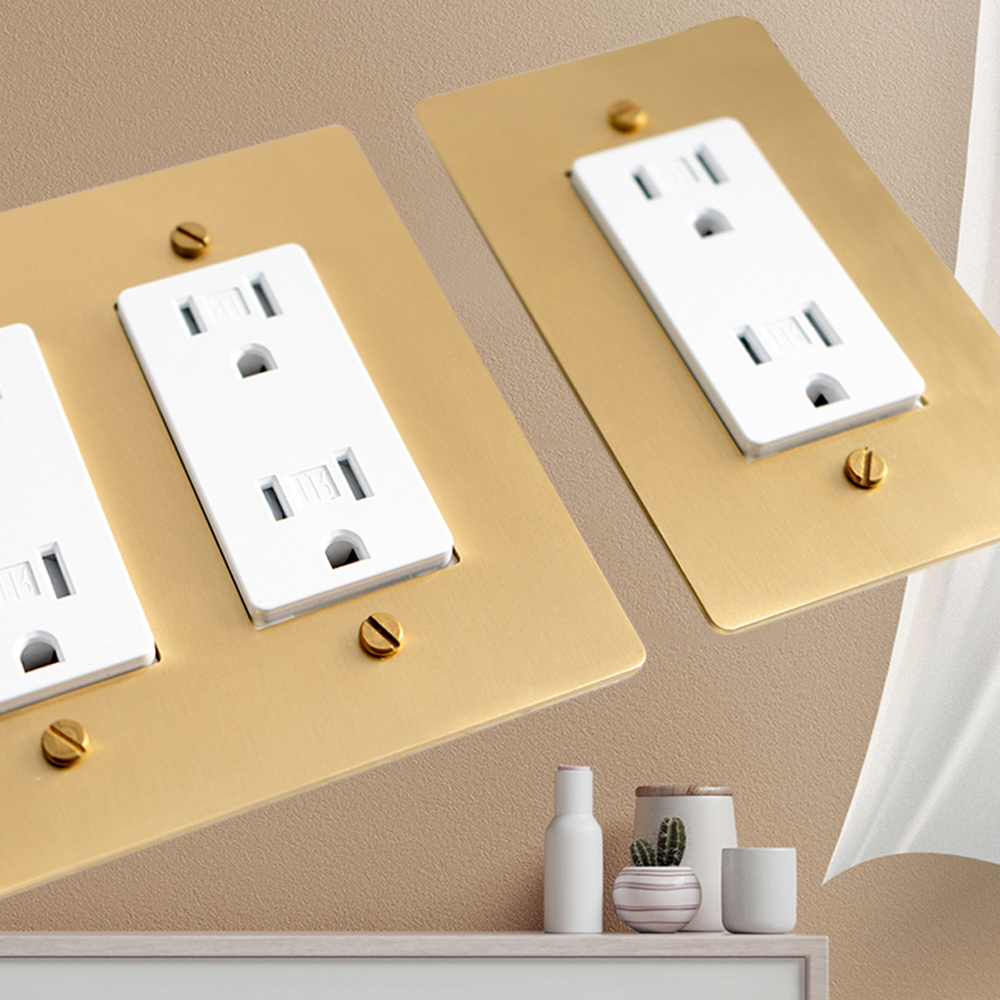 OSWELL US New Arrival Brass Gold Panel US Standard 1GANG Dimmer Brass  Toggle Switch Pull Switch 15A USB Socket