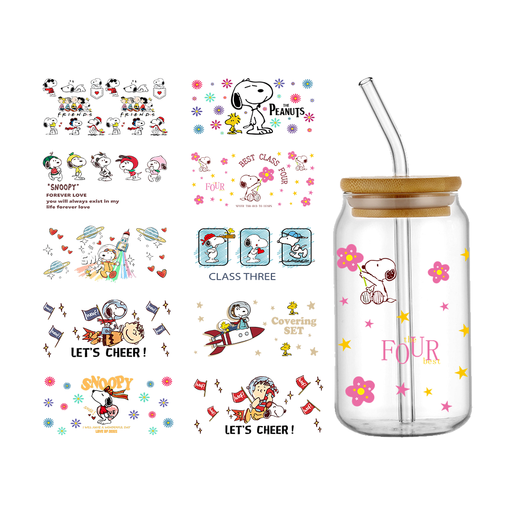 Factory Wholesale High quality UV DTF stickers Custom uv dtf 16 20 40 oz Libby Cup packaging Transfer cup packaging Snoopy