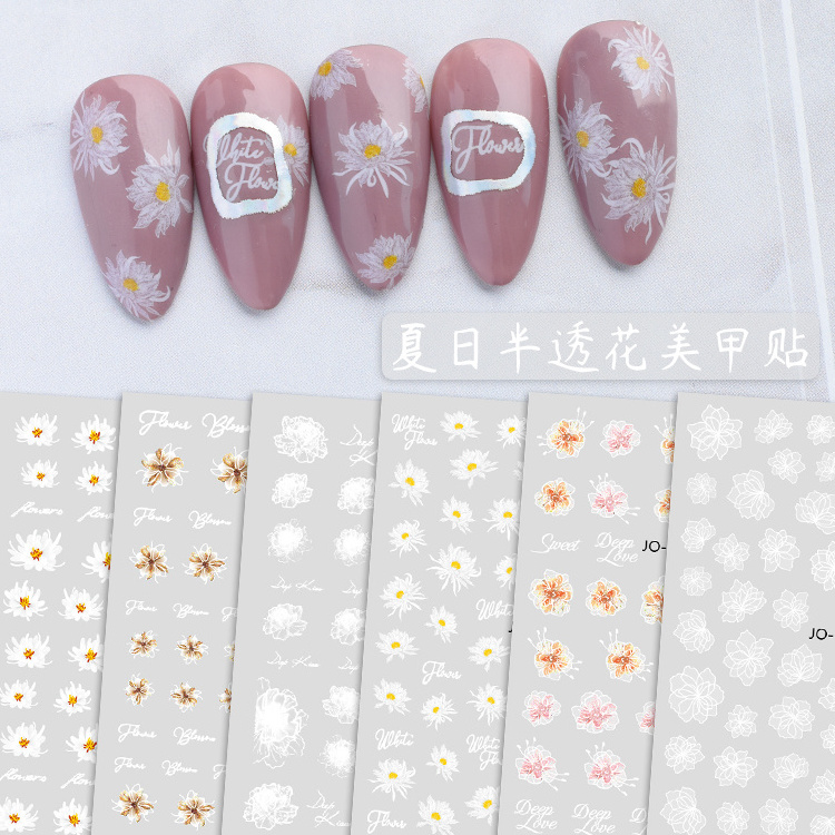 Small White Flower Daisy Ultra Thin Realistic Manicure Nail Decals Transparent Flower Nail Art Stickers