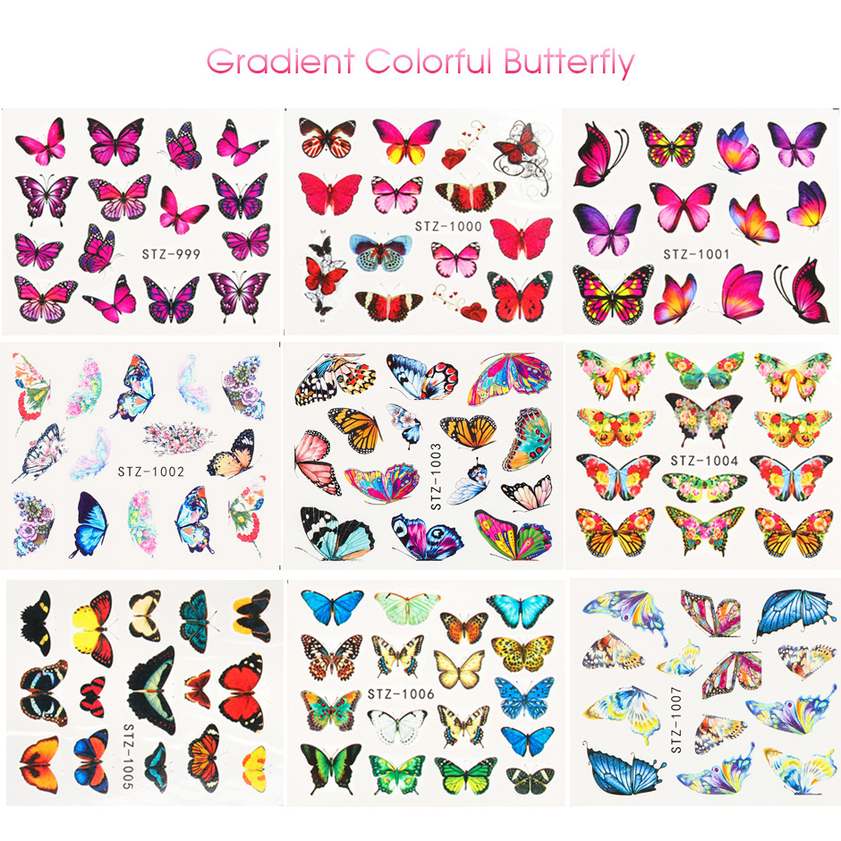 1pc Black Butterfly Nail Decals and Stickers Flower Blue Colorful Water Tattoo for Manicures Nail Art Slider