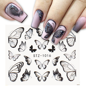 1pc Black Butterfly Nail Decals and Stickers Flower Blue Colorful Water Tattoo for Manicures Nail Art Slider