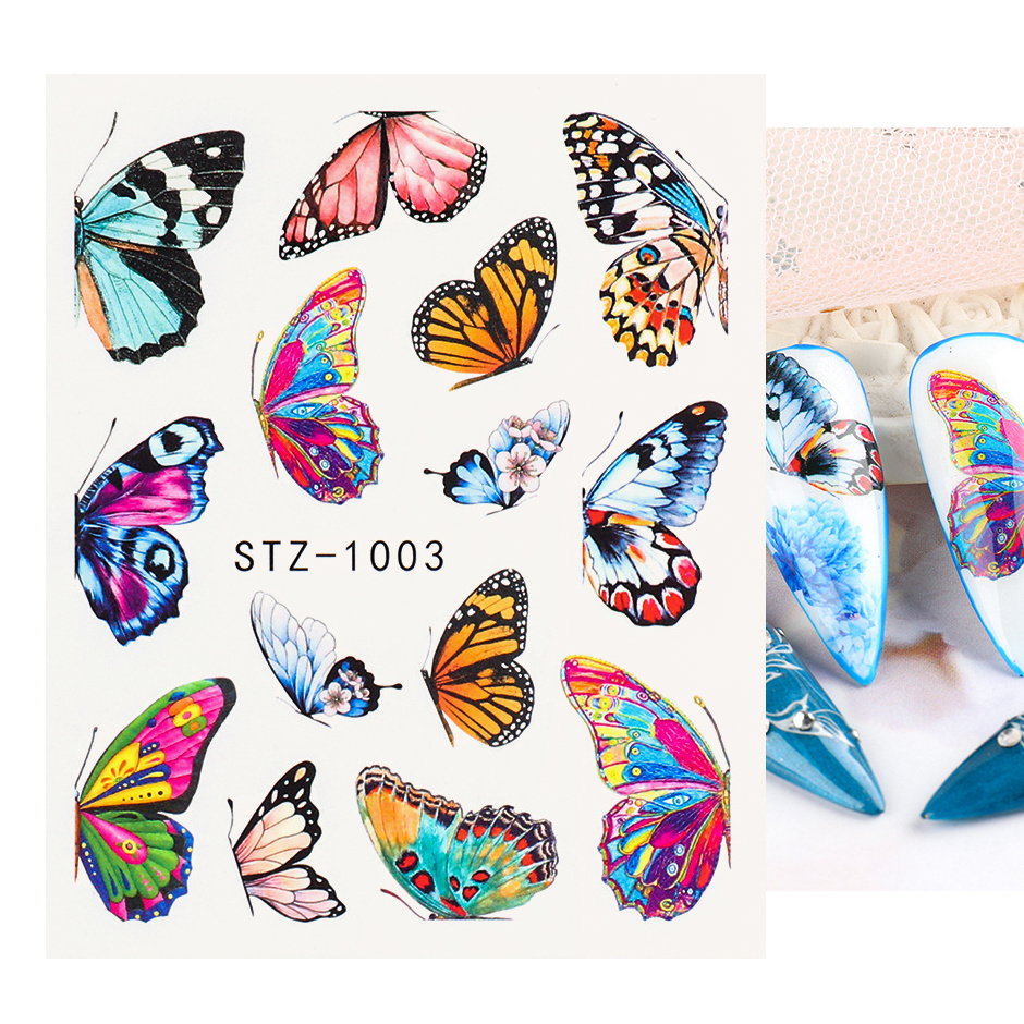 1pc Black Butterfly Nail Decals and Stickers Flower Blue Colorful Water Tattoo for Manicures Nail Art Slider