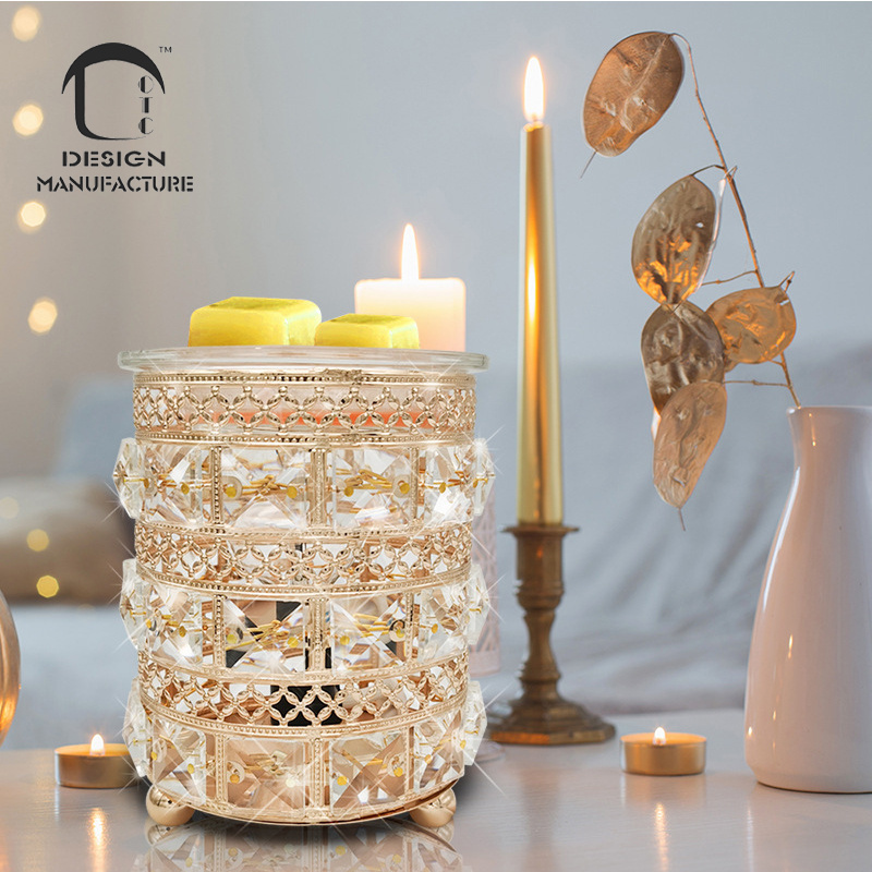 factory high level elegant bedroom decor luxury crystal art glass wax warmer for fragrance candle melter with warm night light