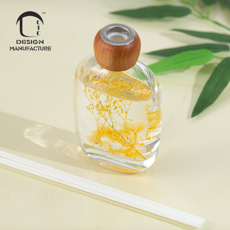 Air freshener luxury perfume 120ml essential oil scent reed diffuser with Wooden cap dried preserved flower