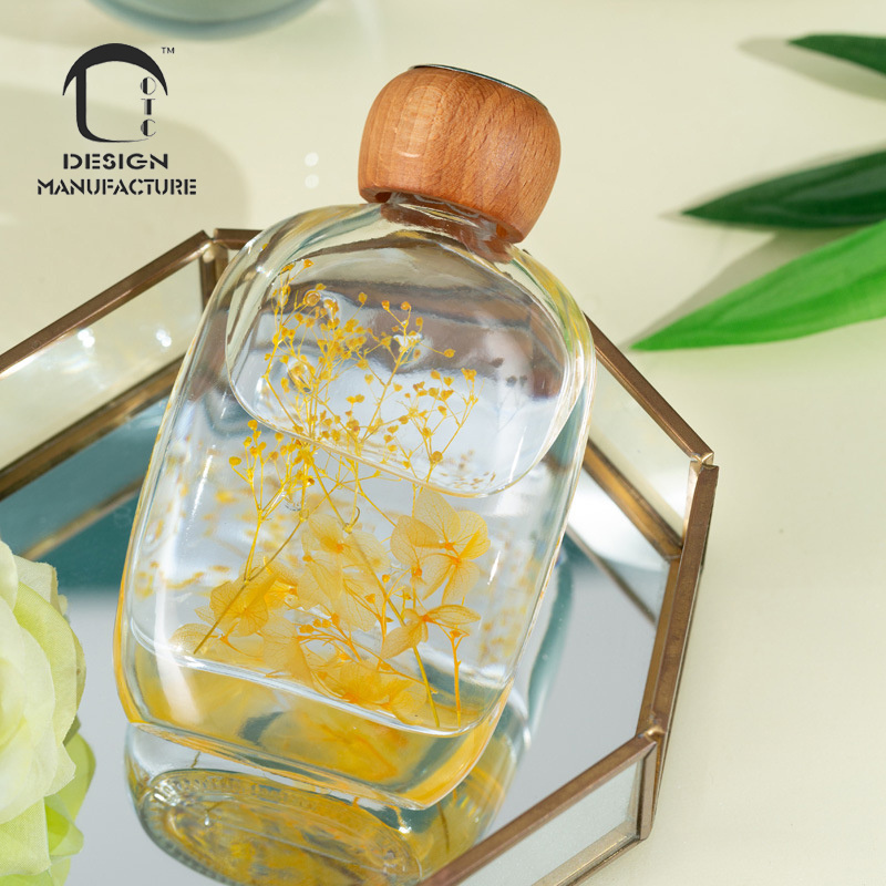 Air freshener luxury perfume 120ml essential oil scent reed diffuser with Wooden cap dried preserved flower