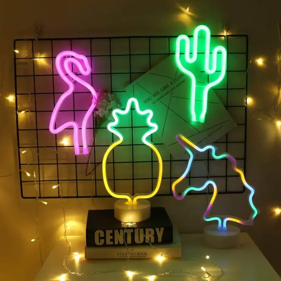 Battery Operated Led Light Pineapple Flamingo Palm Tree Decorative Custom Neon Light Strip Sign Led Neon Decoration Led Lights