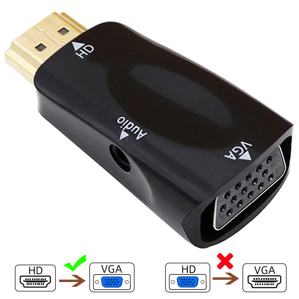 HDMI to VGA Adapter With Audio Cable Gold-Plated 1080P HDMI to VGA Converter for PC / TV / Xbox / Laptop/Projector