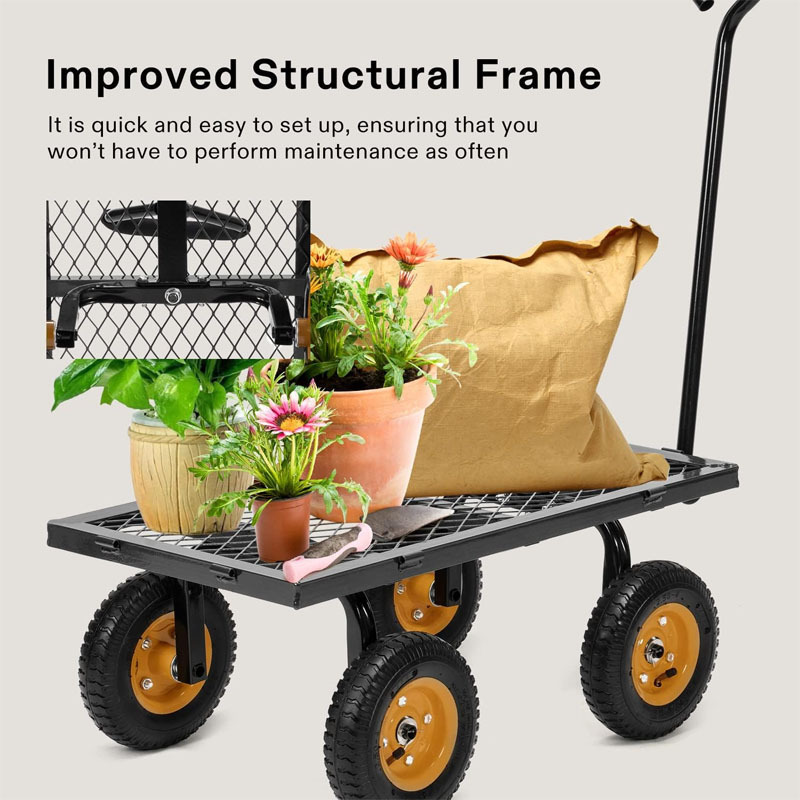 Pneumatic Tires Heavy-Duty Steel Garden Cart Steel Utility Garden Wagon with Removable Sides