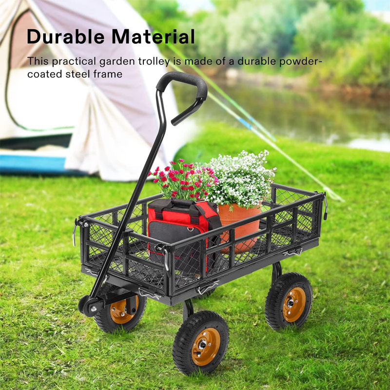 Pneumatic Tires Heavy-Duty Steel Garden Cart Steel Utility Garden Wagon with Removable Sides