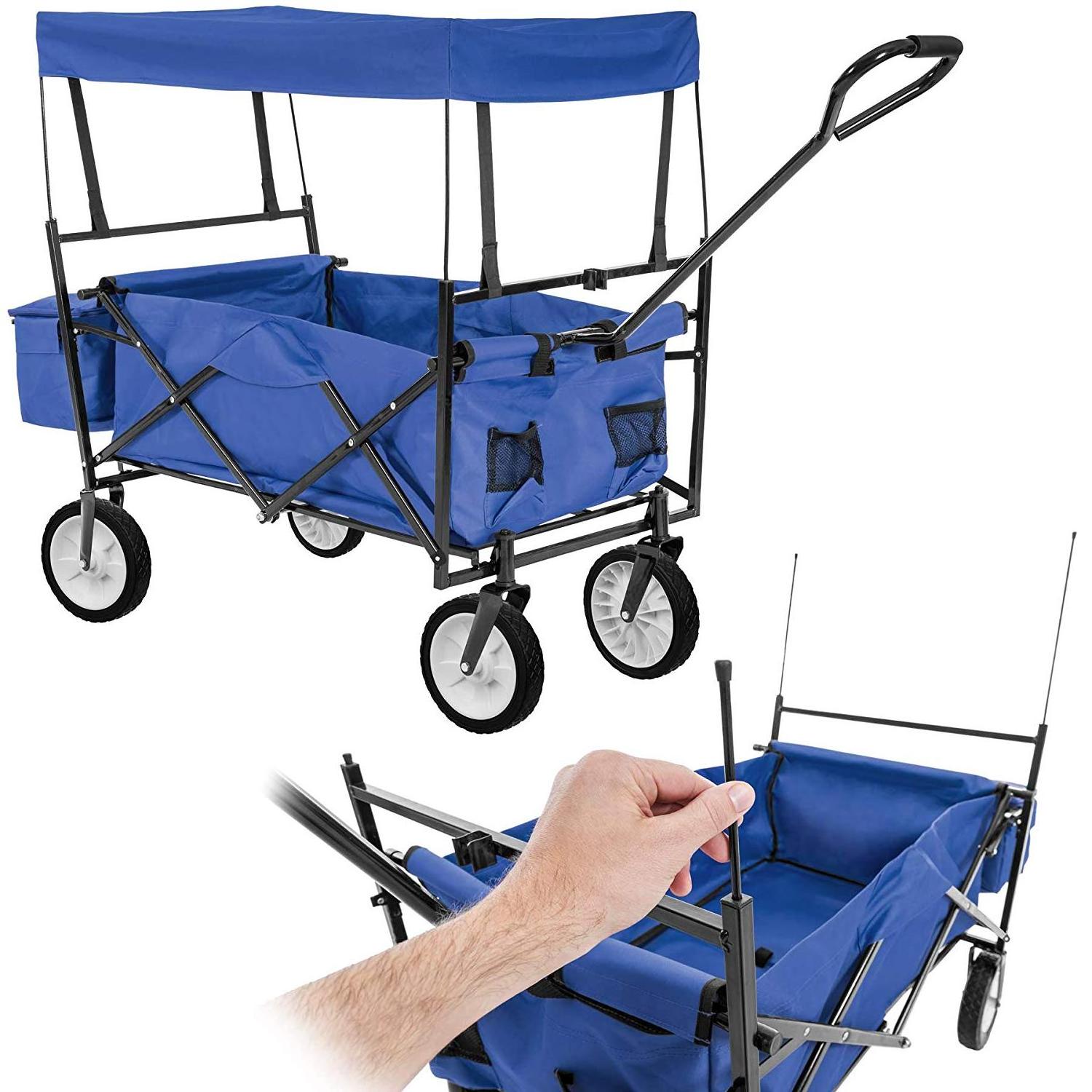 Camping cart trolley hand truck collapsible canopy beach wagon beach trolley with offroad tyres removable folding roof