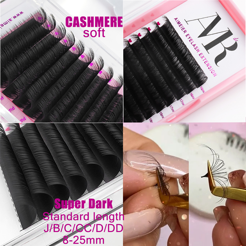 Black Matte False Eyelashes Extensions Dark Fluffy Lash Eyelash Extension Supplies Trays Cashmere Lash Extension