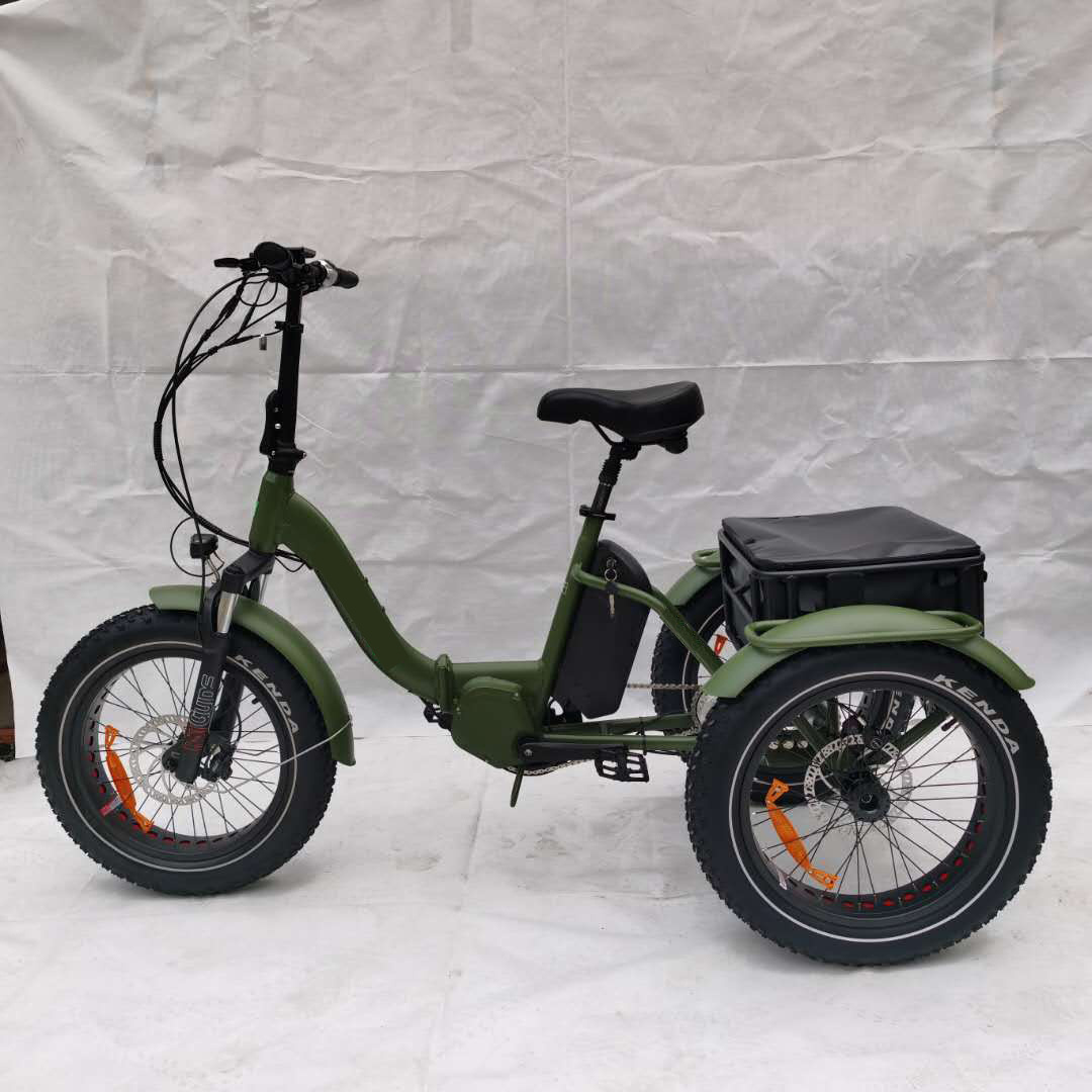 20inch  mid drive electric tricycle 3 wheel With back basket electric bike  fat tyre three wheel electric mountain bicycle