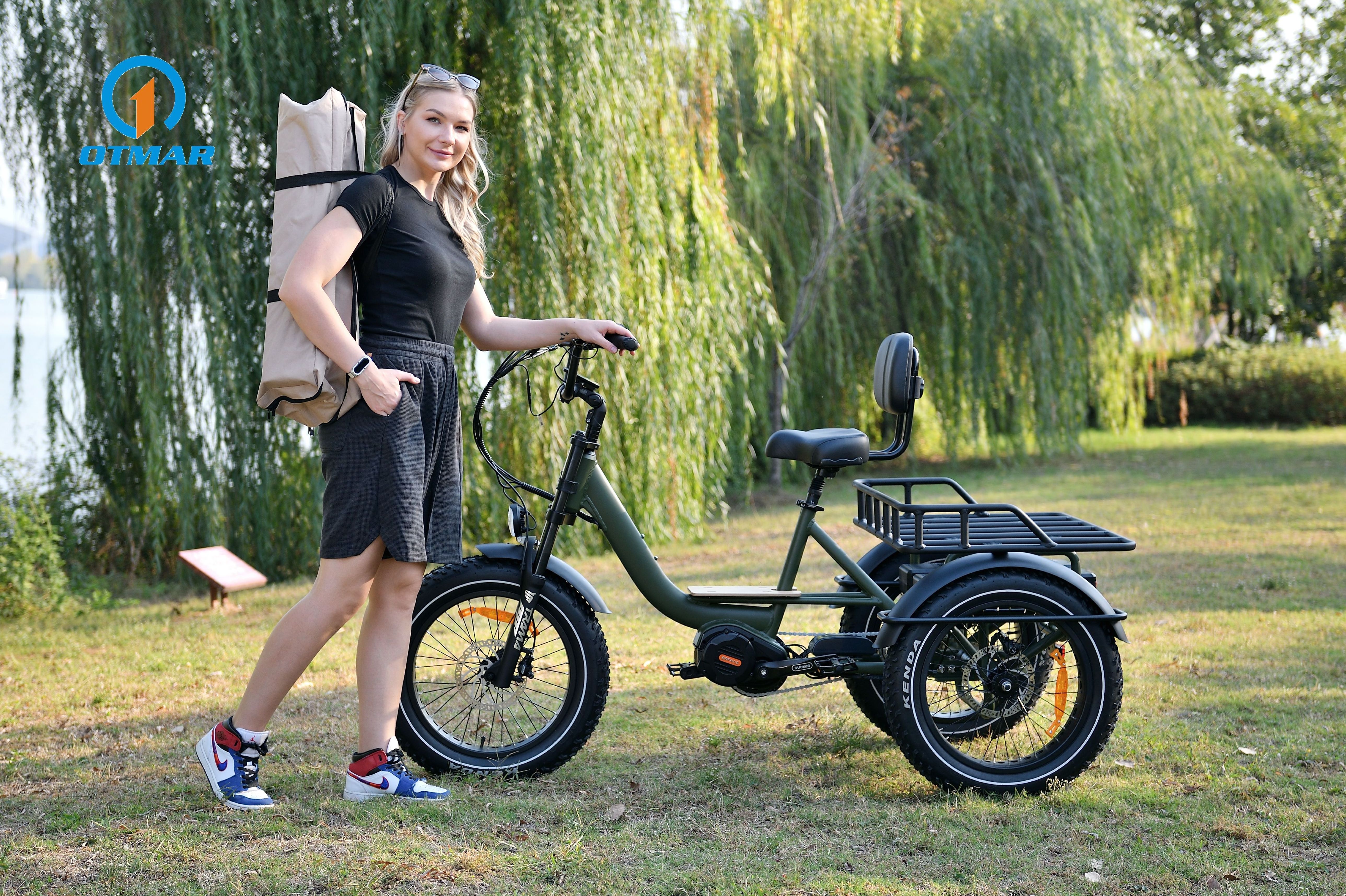 OTM Otmar Bafang 48V 1000W 20*4.0 Fat Tire Mid Drive Motor Camping Electric Cargo Bike 3 Wheel Electric Bike E Bike