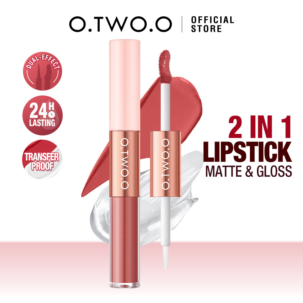 O.TWO.O 2 IN 1 Matte Finish Lip Gloss Glaze Lip Oil Waterproof Long Wear 6 Colors Lip Makeup For Wholes