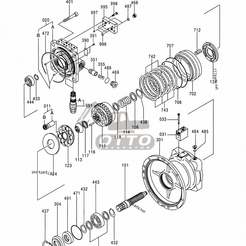 OTTO OEM Quality Swing Gearbox Bearing ZX280LC ZX270 Swing Motor And Travel Motor 4439418 4484557 4635680 9162234