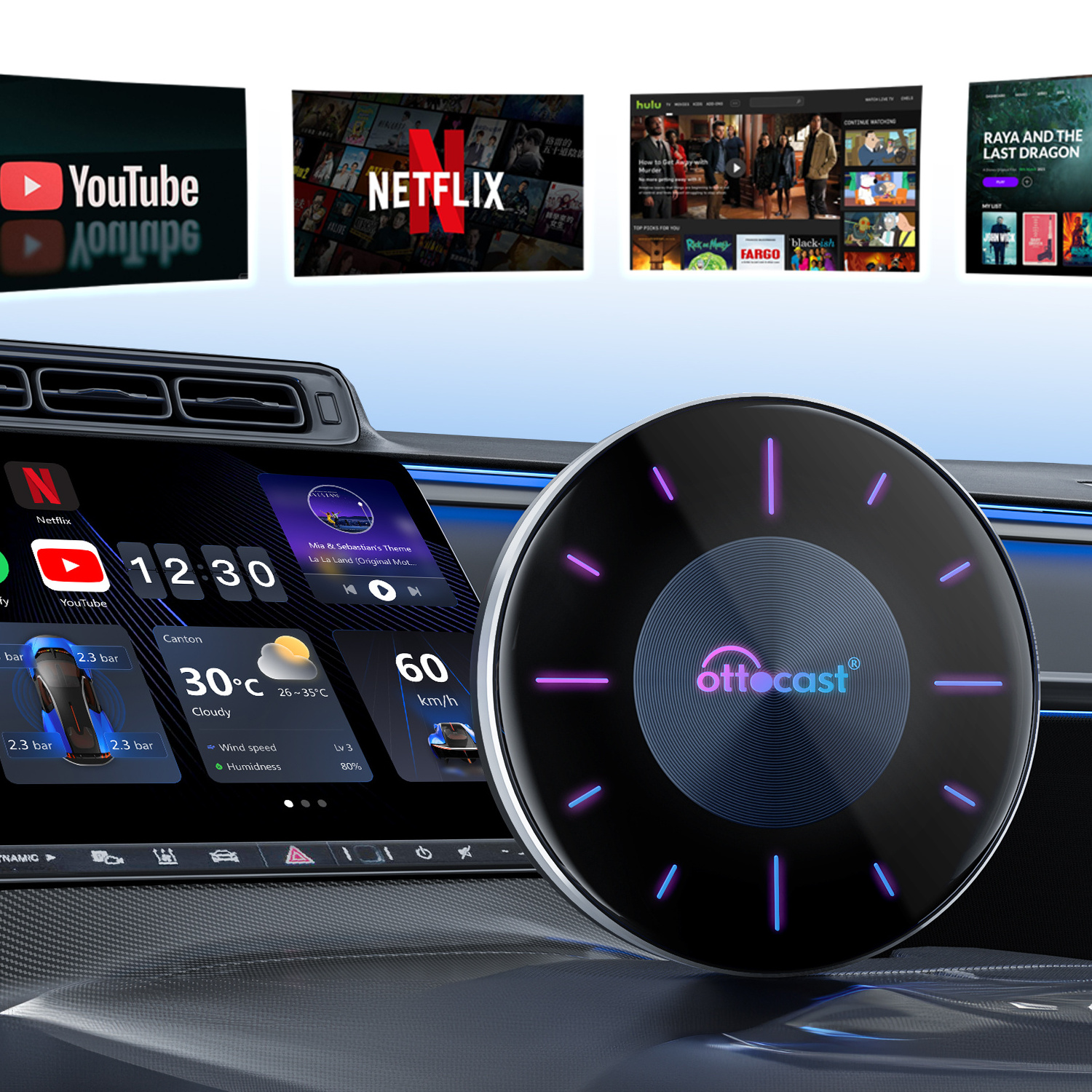 Ottocast OEM wireless Connect H DMI Output Carplay Youtube Netflix Media Android Auto AI Box Car Play For Apple Carplay adapter