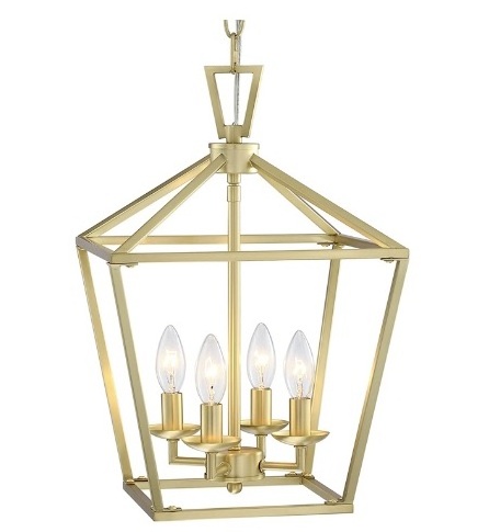 Gold Lantern Chandelier 4-Light Pendant Light Modern Hanging Pendant Light Fixtures in Brushed Brass Finish Handmade