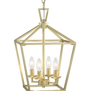 Gold Lantern Chandelier 4-Light Pendant Light Modern Hanging Pendant Light Fixtures in Brushed Brass Finish Handmade