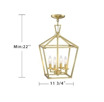 Gold Lantern Chandelier 4-Light Pendant Light Modern Hanging Pendant Light Fixtures in Brushed Brass Finish Handmade