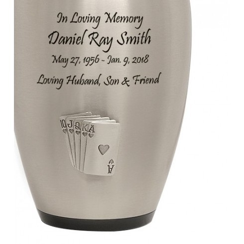 Royal Flush Card Pewter Urn New high quality cremation urn that has been made with love, so you can honor the memory