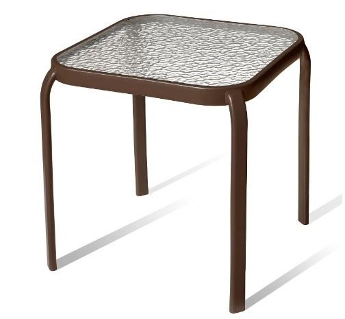 Square Coffee Table in Bronze with Tempered Glass Top  Home Furniture for Patio Pool & Balcony Outdoor End Table