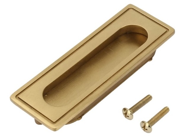 RecesHandle Brass Cabinet Hardware Flush Pull Recessed Invisible Flat Finger Pull with 2 Screw for Sliding Door Drawer