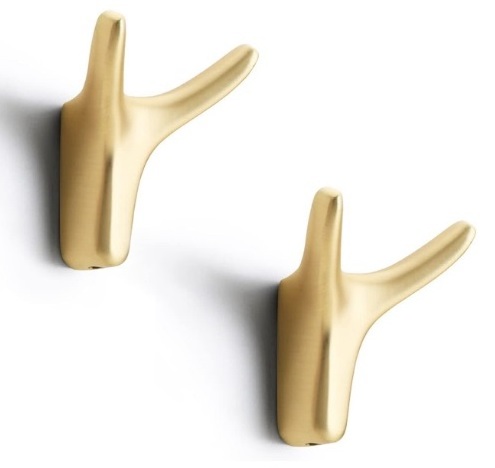 Brushed Brass Hanging hooks  2 Packs Coat Hook Cow Head Wall Hooks for Heavy Duty Door Hanger Towel Robe Clothes Cabinet Closet