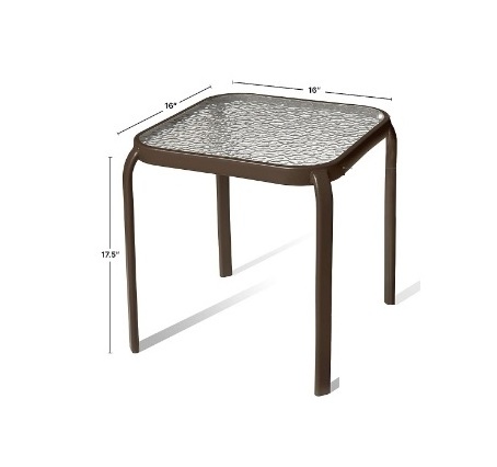 Square Coffee Table in Bronze with Tempered Glass Top  Home Furniture for Patio Pool & Balcony Outdoor End Table