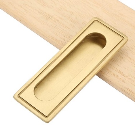 RecesHandle Brass Cabinet Hardware Flush Pull Recessed Invisible Flat Finger Pull with 2 Screw for Sliding Door Drawer