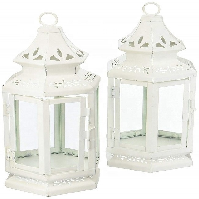 White Medium Candle Lantern Set of 2