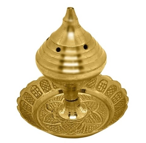 Pure Brass Incense Agarbati Stick Stand Holder with Plate Festive Puja Diwali Temple Agarbatti Burner with Ash Catcher Indian